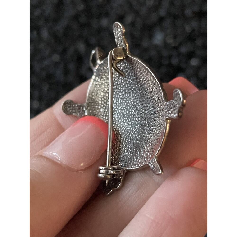 Sterling Silver Marcasite Enamel Turtle Tortuga Tortoise Brooch Pin 🐢Red Blue - Picture 7 of 10